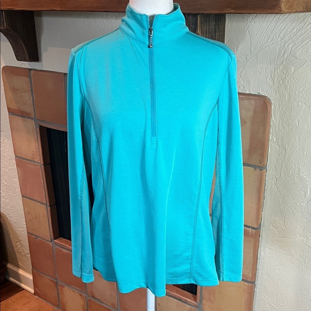 Bermuda Sands Turquoise 1/4 Zip Mock Neck Long Sleeve Top, size M
